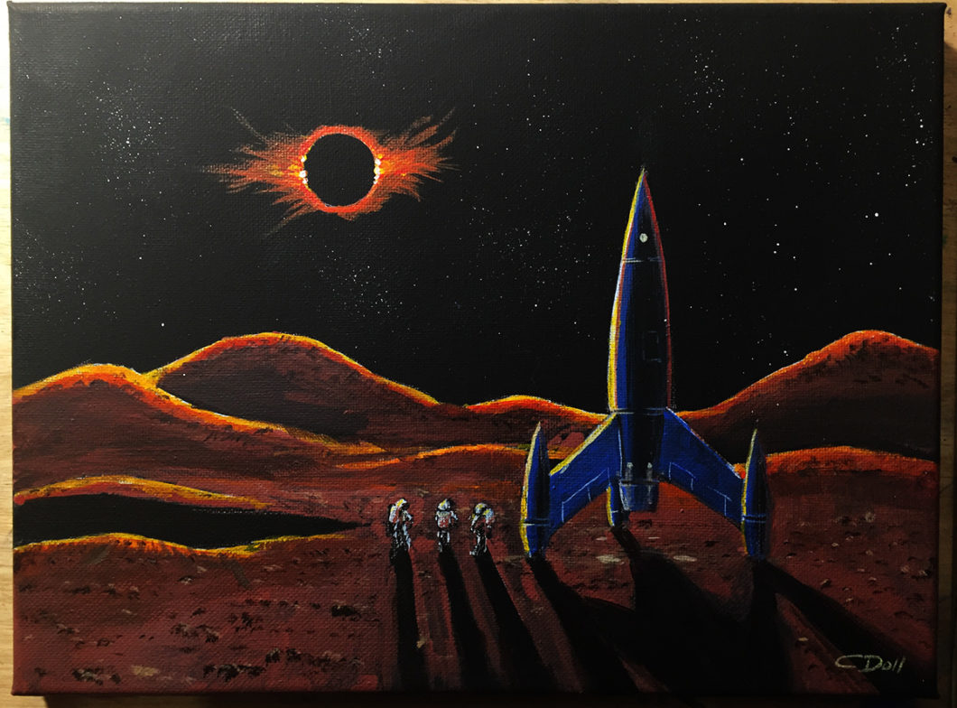 Stream #3 – Retro Science Fiction Moon Rocket – Space Art By
