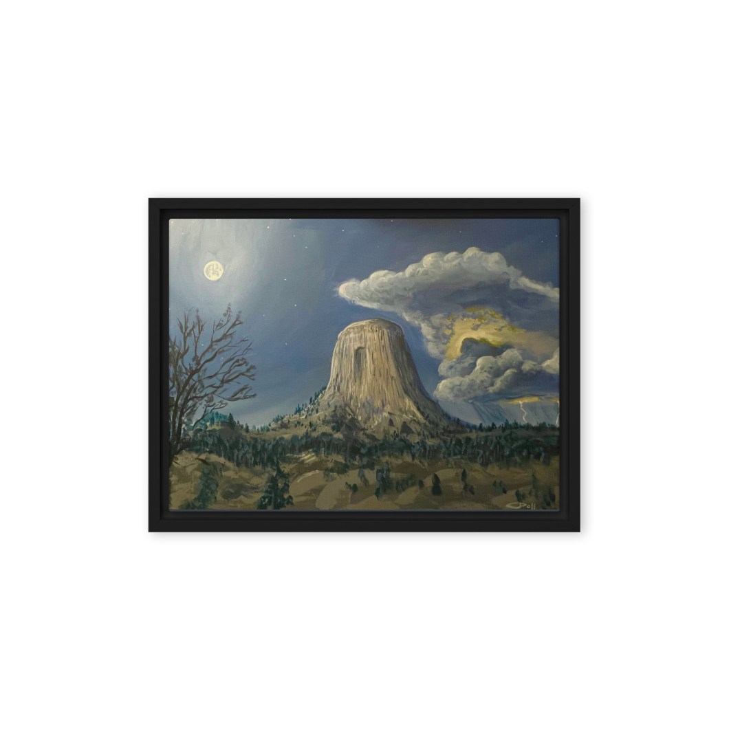 Devil's Tower by Moonlight - Framed Canvas Print