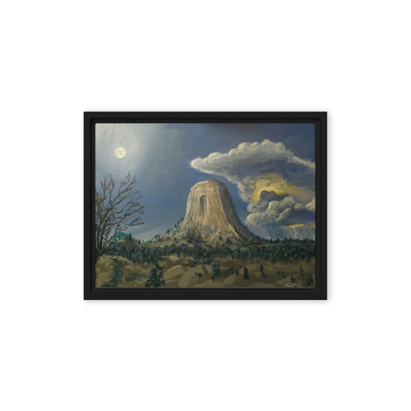 Devil's Tower by Moonlight - Framed Canvas Print