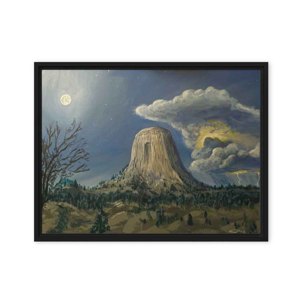 Devil's Tower by Moonlight - Framed Canvas Print