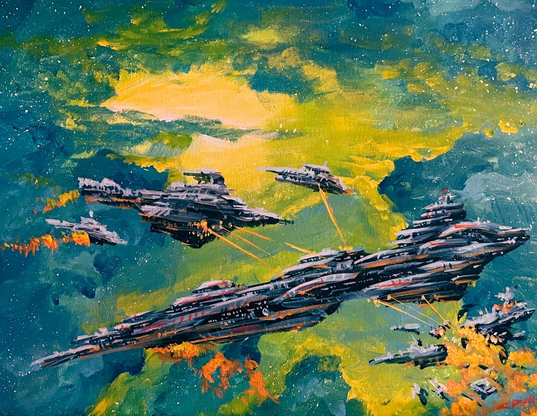 Teal Nebula Space Battle (Original)