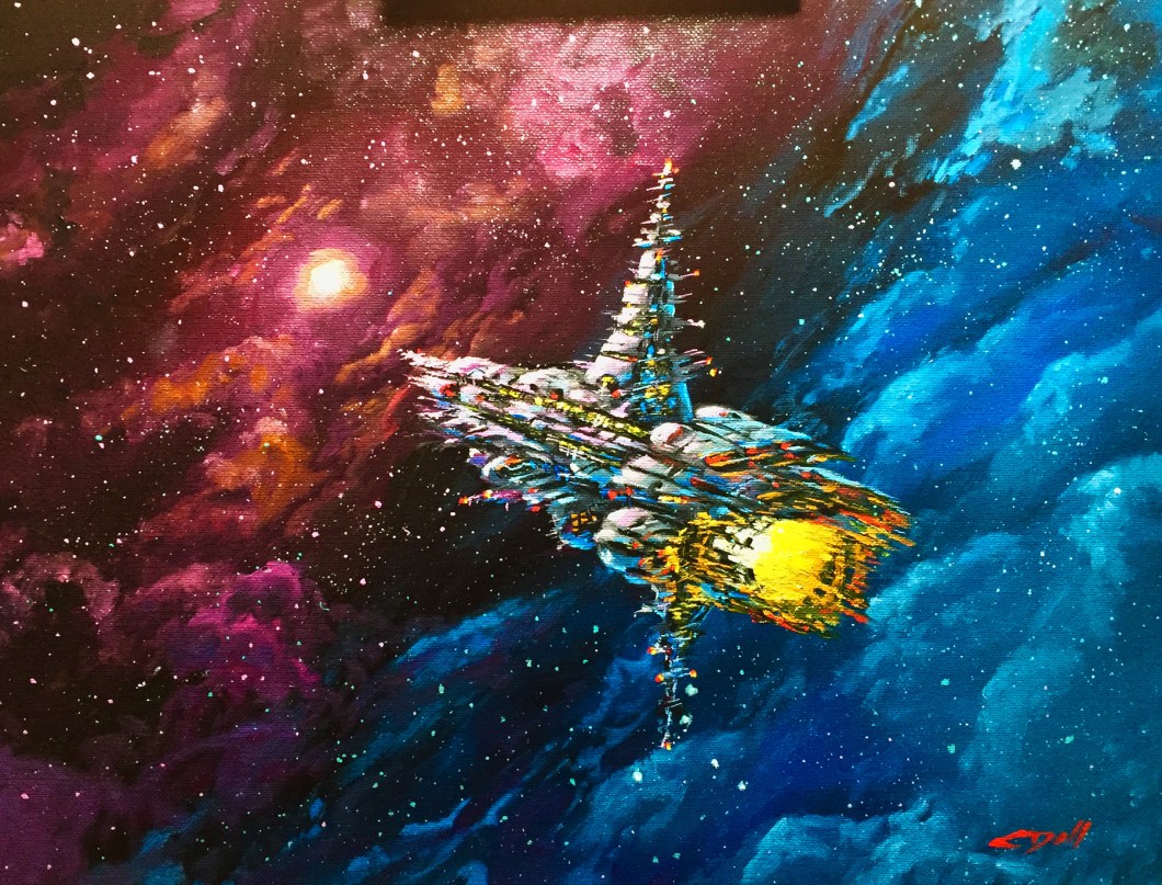 Spaceship Exploring a Nebula