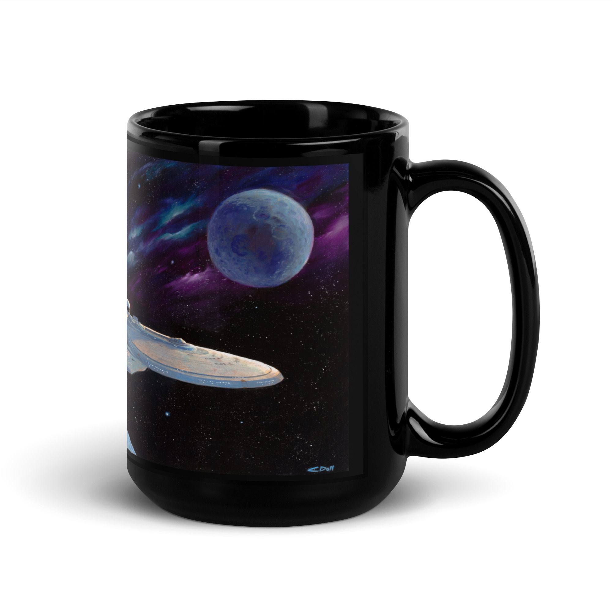 Exploring New Worlds - Black Glossy Mug - Image 1